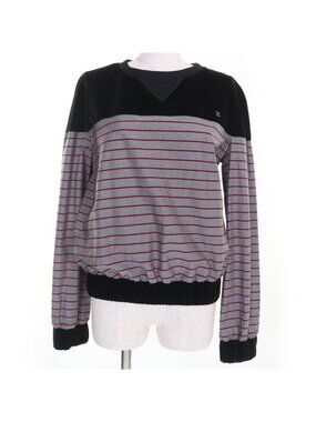 Chanel 22 AW Coco Mark Striped Velvet Paneled Top Black 36